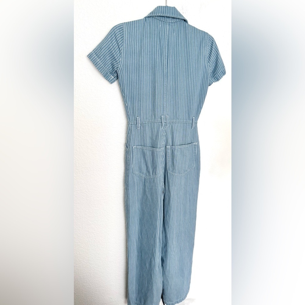 Reformation Cassidy Denim Jean Striped Zip Jumpsuit - Picture 6 of 7